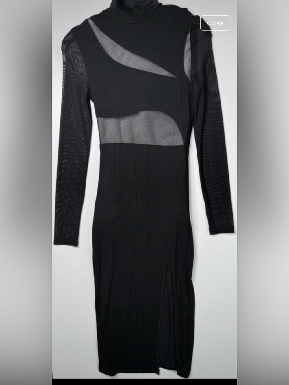 Sheer-Panel Black Long Sleeve Dress